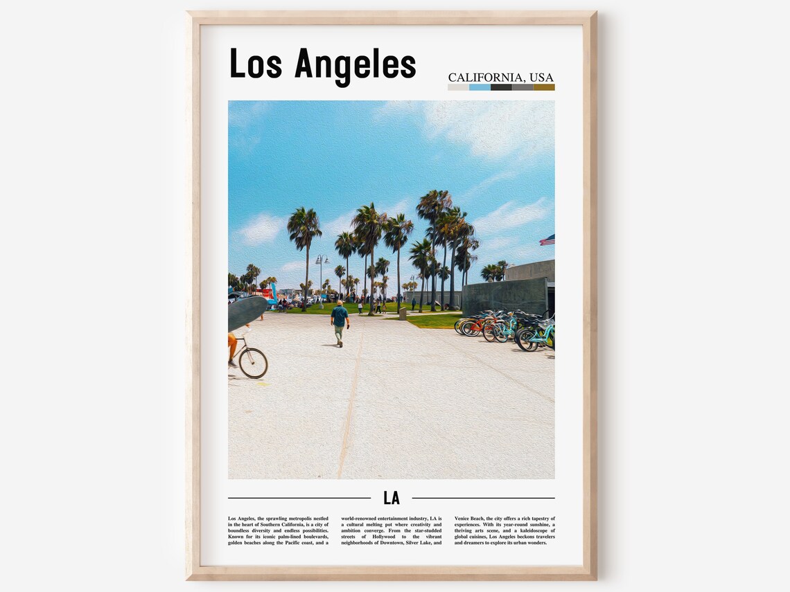 Los Angeles Venice Beach Boardwalk Palm Trees Bicycles Photo Poster
