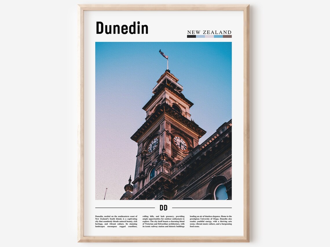 Dunedin New Zealand Travel Photography Poster Historic Clock Tower