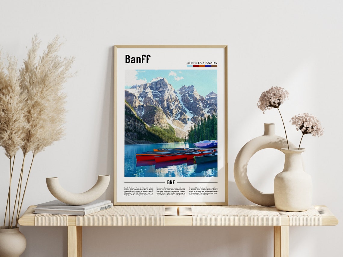 Banff Alberta Canada Canoes Mountain Lake Nature Travel Poster - Image 3