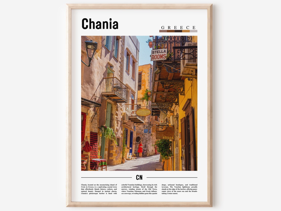 Chania Greece Old Town Street Minimal Travel Destination Poster