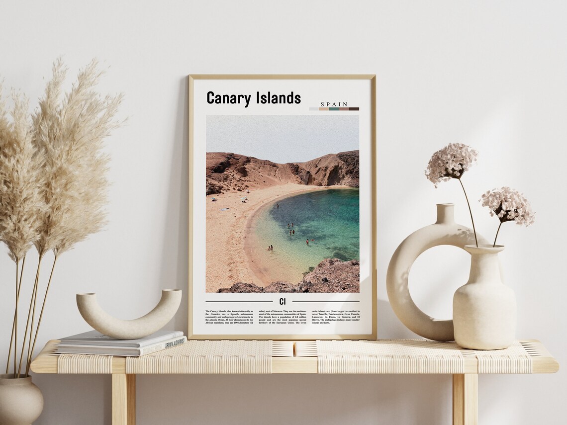 Canary Islands Spain Turquoise Cove Beach Swimmers Travel Poster - Image 3