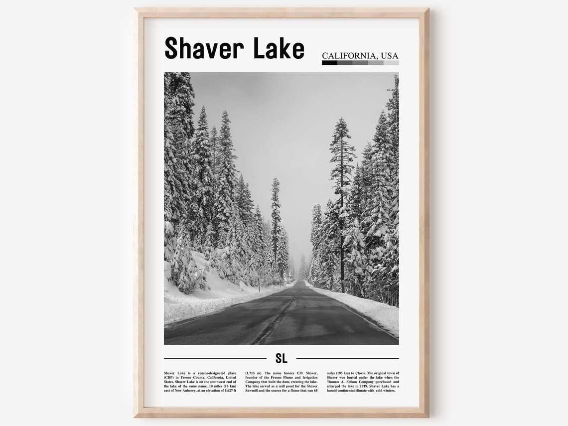 Shaver Lake Poster Black And White Shaver Lake Print Black And White Shaver Lake Wall Art Minimal Travel Print Travel Poster
