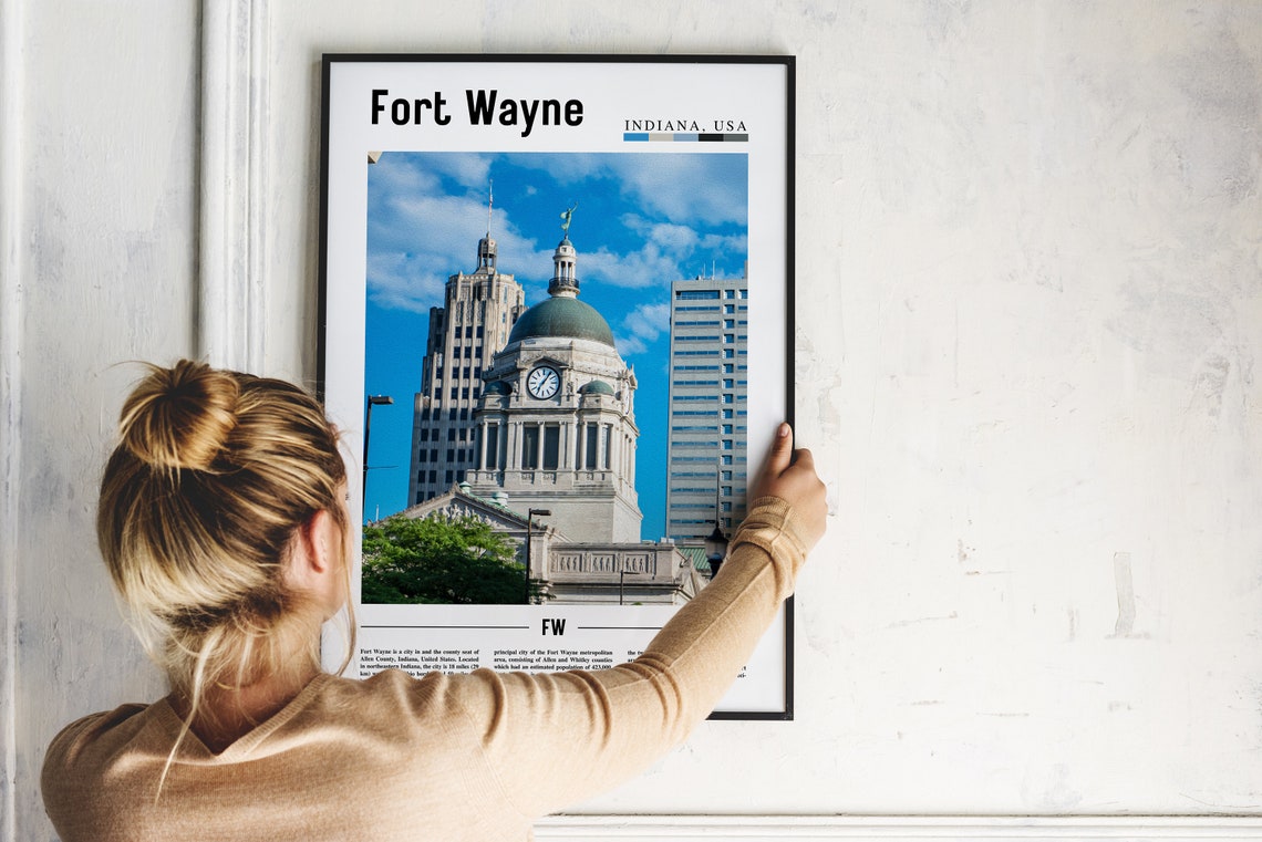 Fort Wayne Indiana Historic Clock Tower Skyline Photo Poster - Image 2