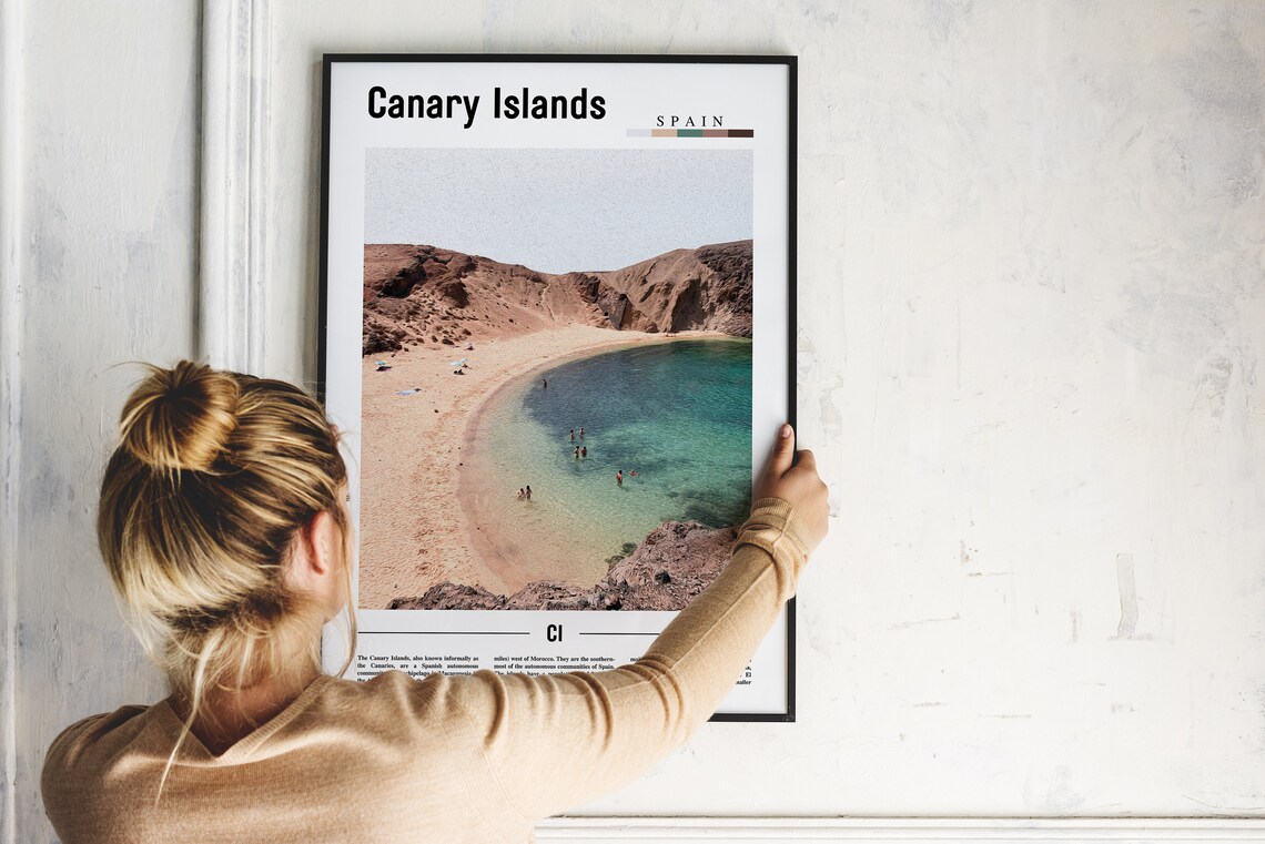 Canary Islands Spain Turquoise Cove Beach Swimmers Travel Poster - Image 2