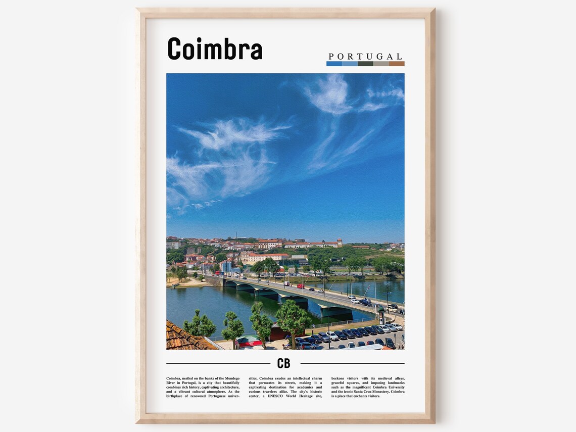 Coimbra Portugal Riverside City Minimalist Travel Photo Poster