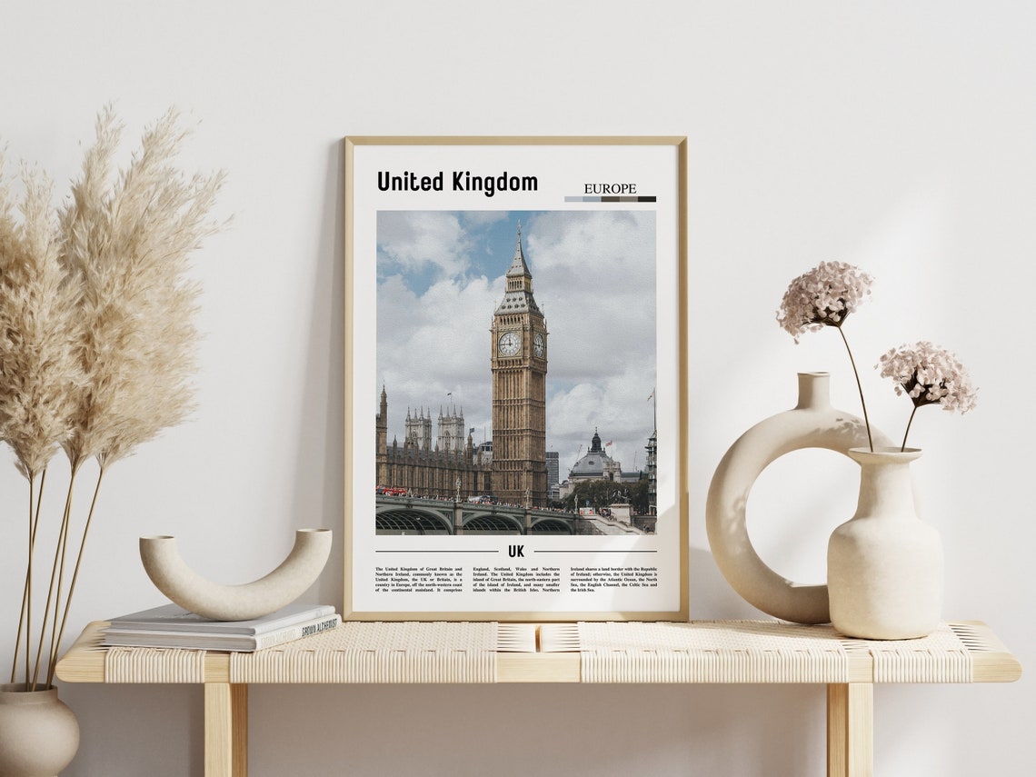 United Kingdom Print United Kingdom Poster United Kingdom Wall Art Minimal Travel Print Minimal City Poster Travel Oil Painting Poster - Image 3