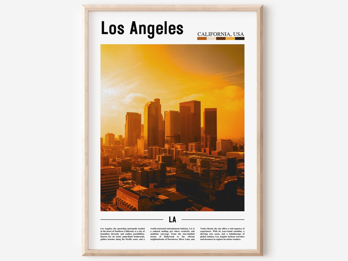 Los Angeles California USA Golden Hour Downtown Skyline Art Poster
