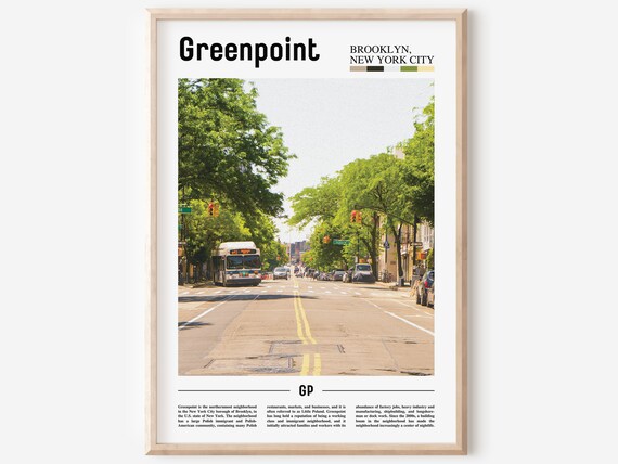 Greenpoint Brooklyn Tree Lined Avenue Bus Scene Travel Poster