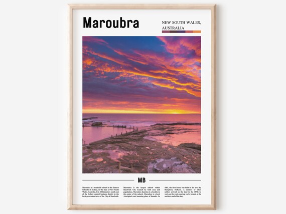 Maroubra Australia Sydney Sunset Beach Pink Sky Travel Poster
