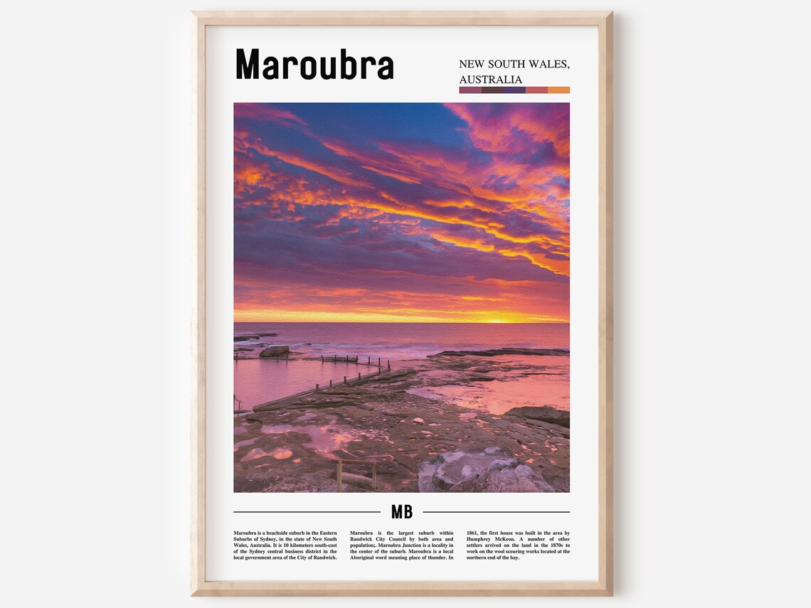 Maroubra Print Maroubra Poster Maroubra Wall Art Oil Painting Poster Colorful City Print City Artwork Travel Artwork Travel Wall Art