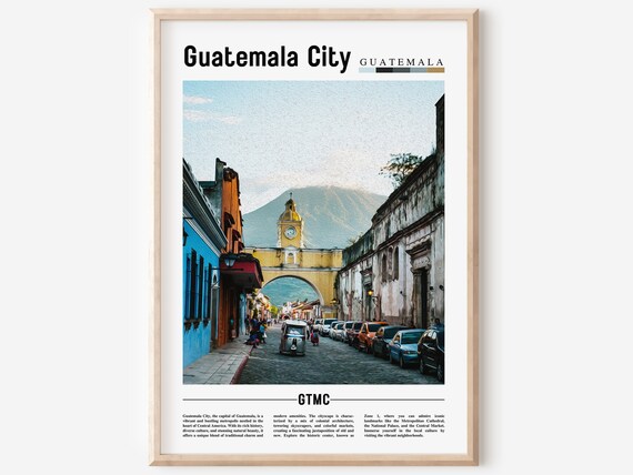 Guatemala City Guatemala Colonial Street Arch Mountain Travel Poster