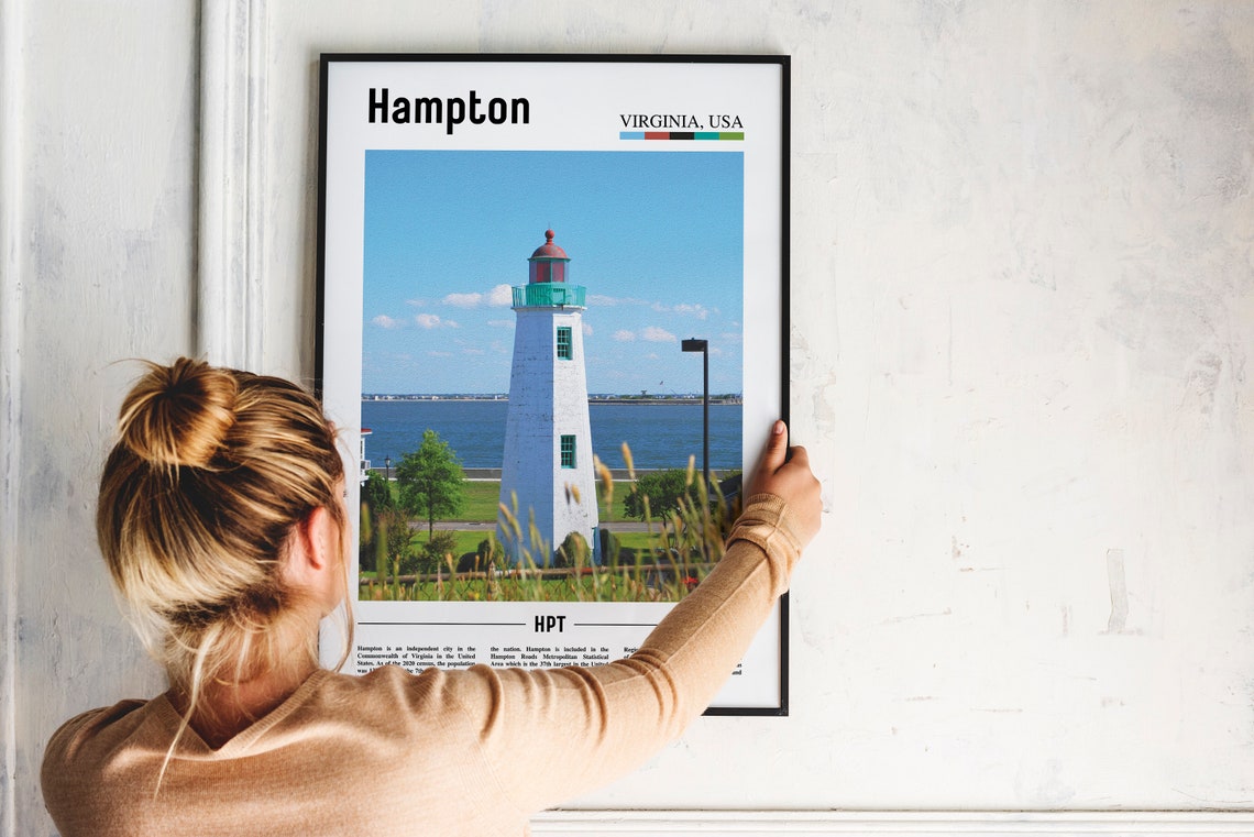 Hampton Virginia Historic White Lighthouse Blue Bay Coastline Poster - Image 2