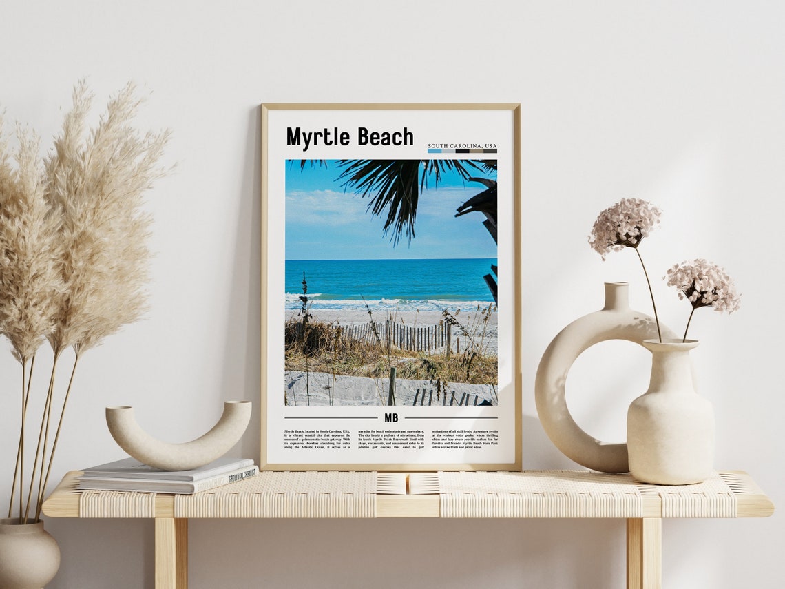 Myrtle Beach South Carolina Dunes Palms Coastal Atlantic Travel Poster - Image 3