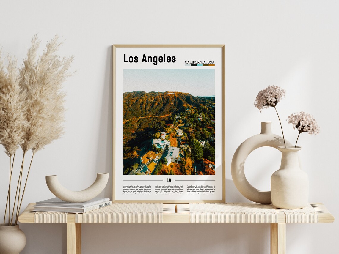 Los Angeles Hollywood Sign Hills Aerial California Travel Poster - Image 3