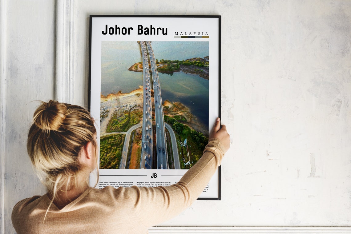Johor Bahru Malaysia Scenic Aerial Bridge Minimalist Travel Poster - Image 2