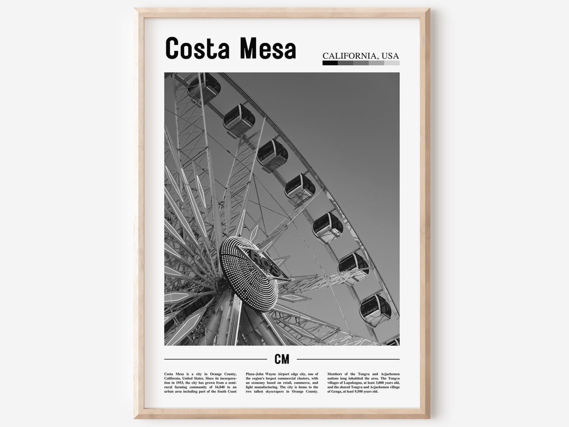 Costa Mesa California USA Ferris Wheel Black White Close Up Poster