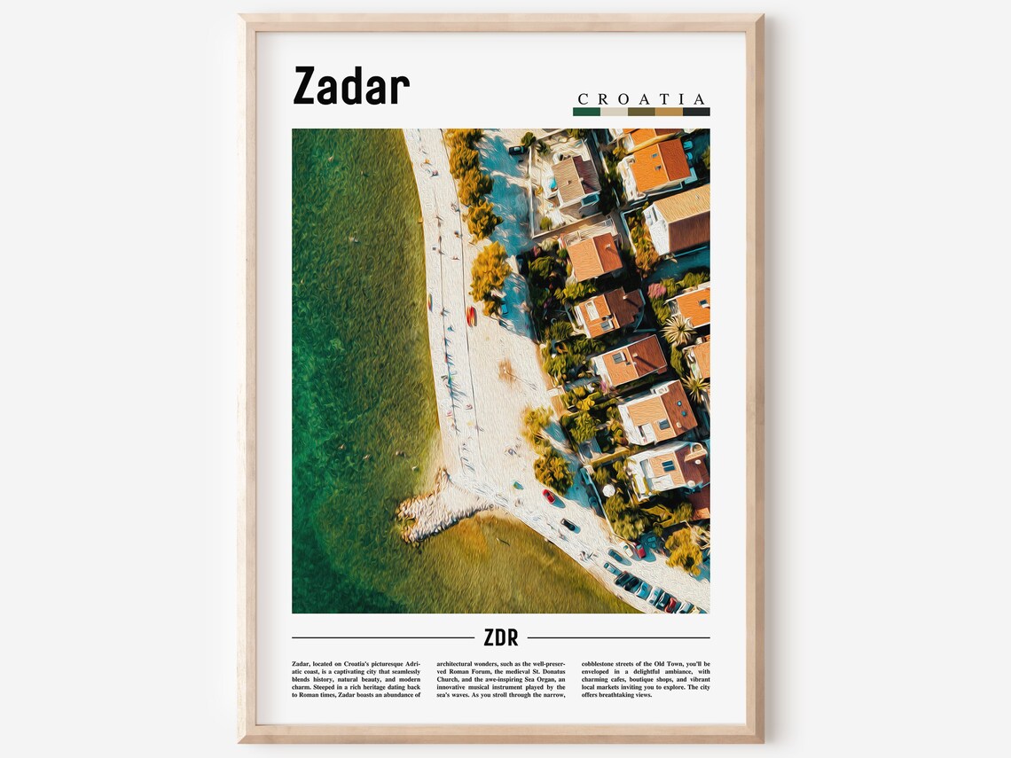 Zadar Croatia Travel Photography Poster Aerial Seaside Promenade