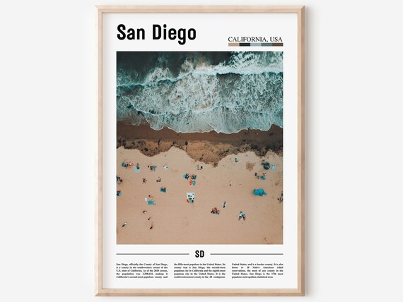 San Diego California Aerial Beach Color Minimalist Travel Poster