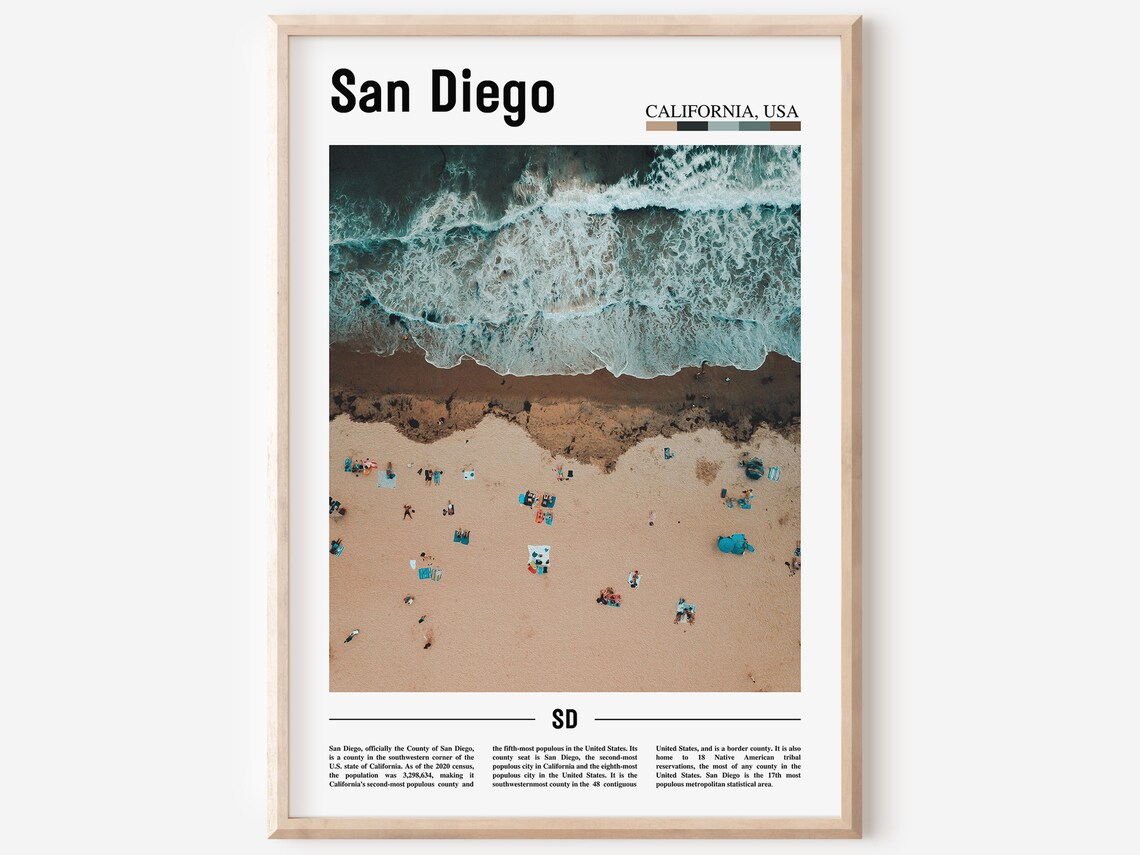 San Diego California Aerial Beach Color Minimalist Travel Poster