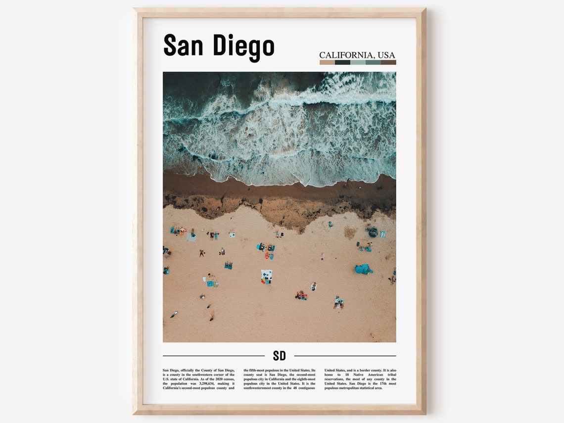 San Diego Print San Diego Poster San Diego Wall Art Minimal Travel Print Minimal City Poster Travel Destination Oil Painting Poster