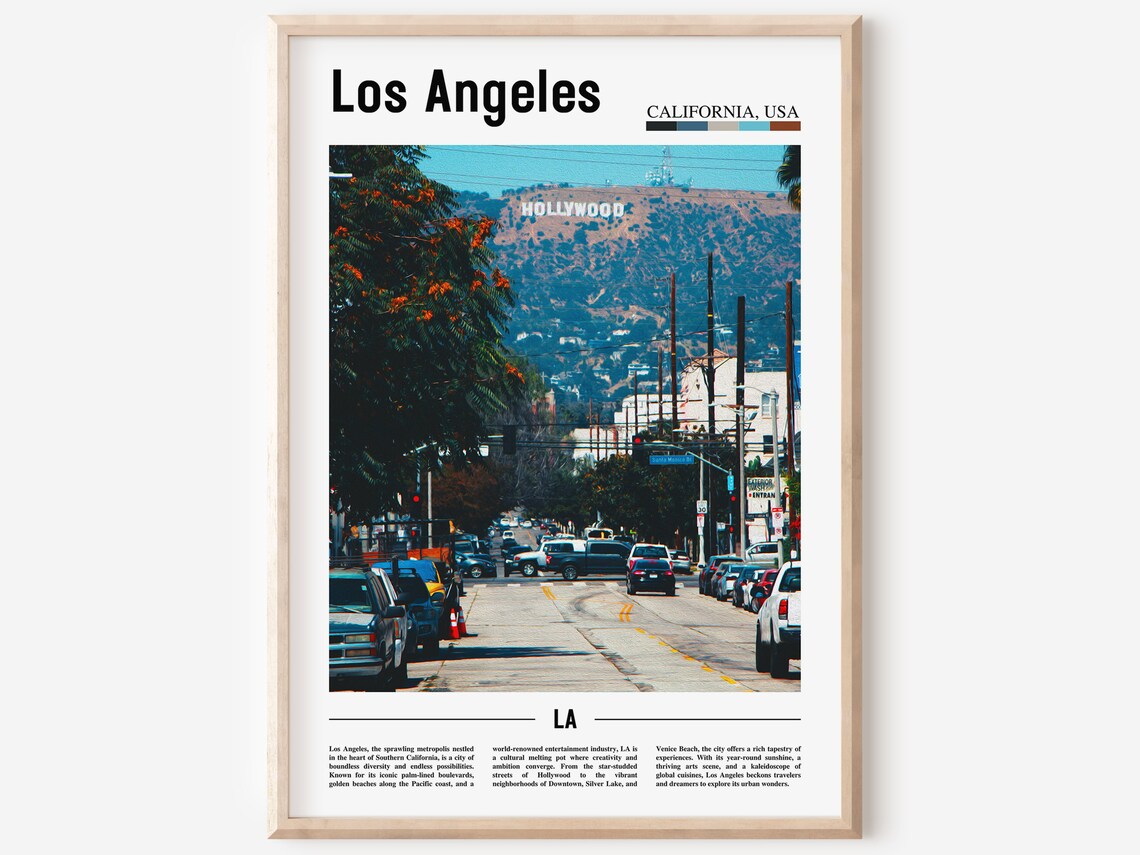 Los Angeles Hollywood Sign Street Photo California Travel Poster
