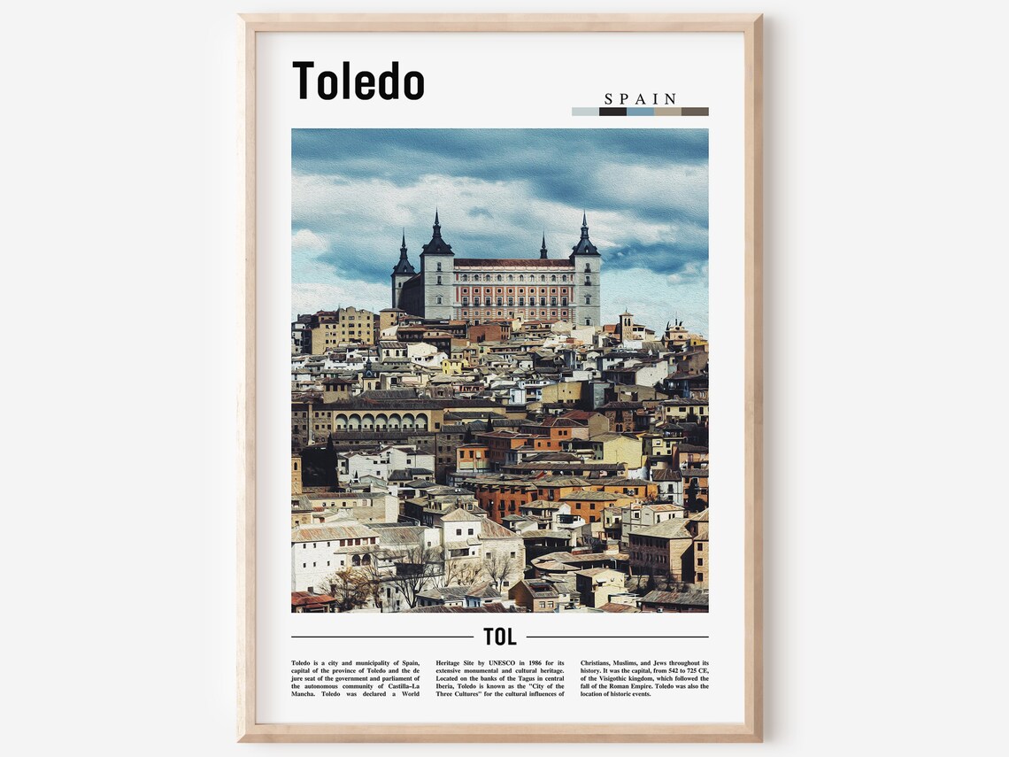 Toledo Spain Hilltop Old Town Alcazar Castle Color Travel Poster