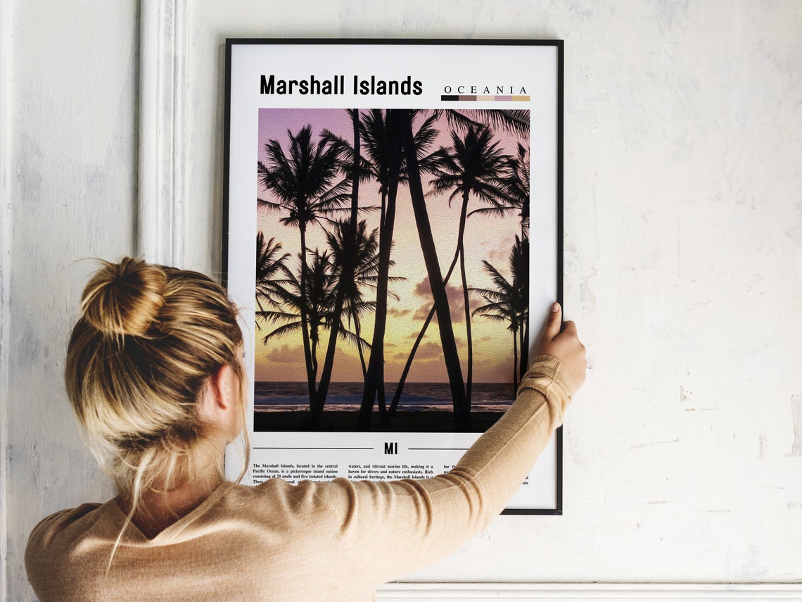 Marshall Islands Oceania Sunset Palm Tree Silhouette Travel Poster - Image 2