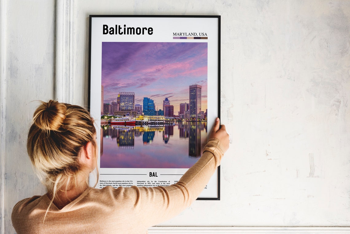 Baltimore Maryland Inner Harbor Sunset Skyline Waterfront Poster - Image 2