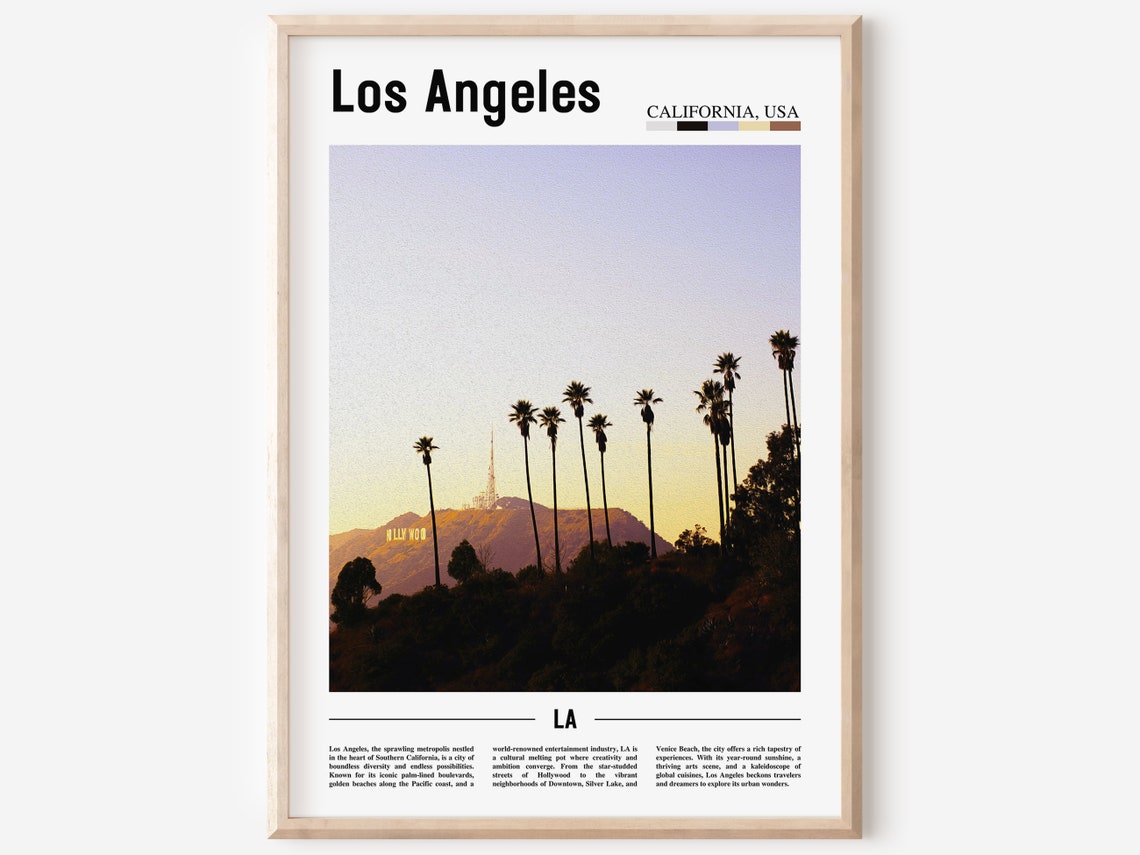 Los Angeles Hollywood Sign Sunset Palm Trees California Poster
