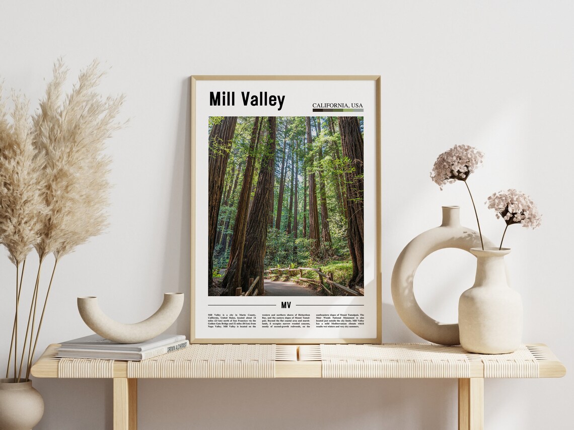 Mill Valley Print Mill Valley Poster Mill Valley Wall Art Minimal Travel Print Minimal City Poster Travel Destination Oil Painting Poster - Image 3