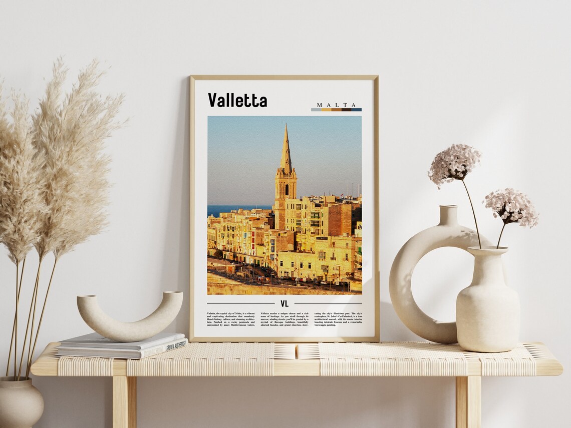 Valletta Malta Golden Limestone Old Town Street Travel Poster - Image 3