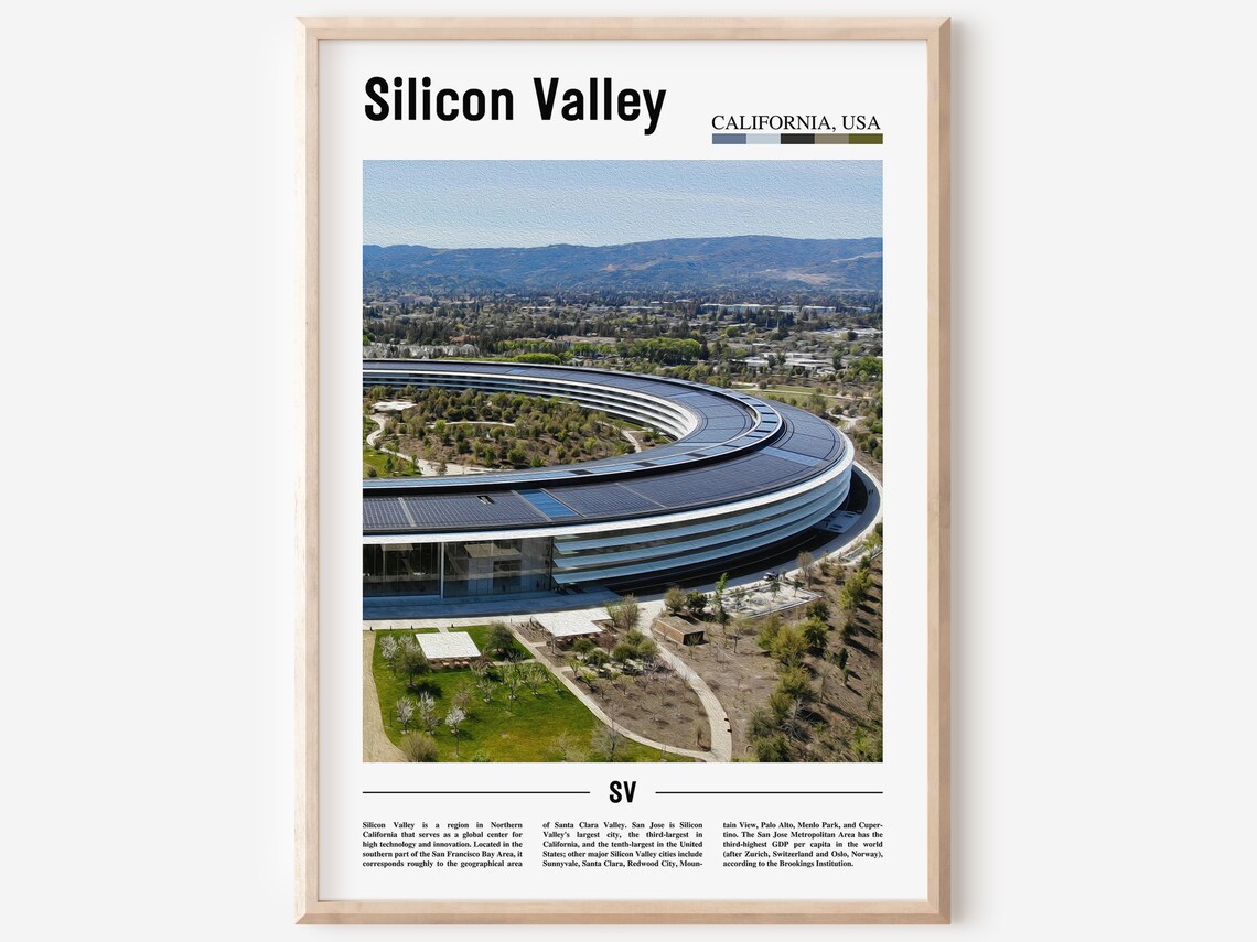 Silicon Valley California Tech Campus Aerial Modern Travel Poster