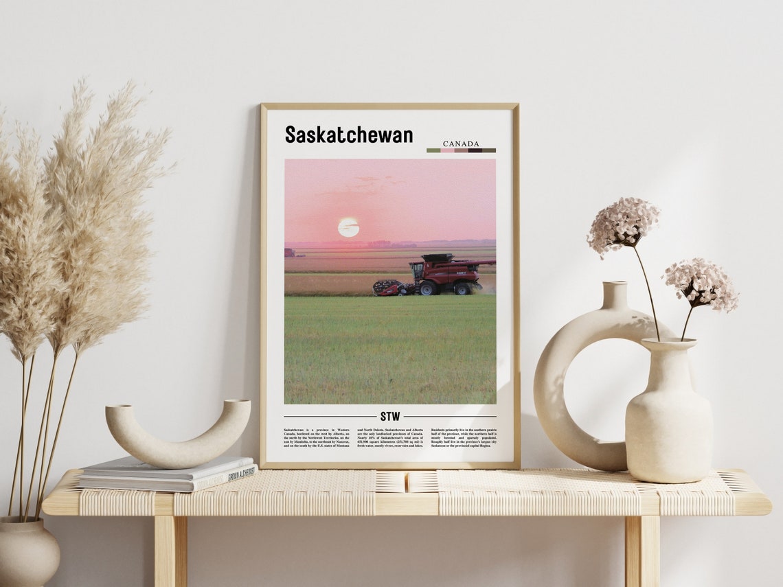 Saskatchewan Canada Harvest Field Combine Sunset Prairie Poster - Image 3