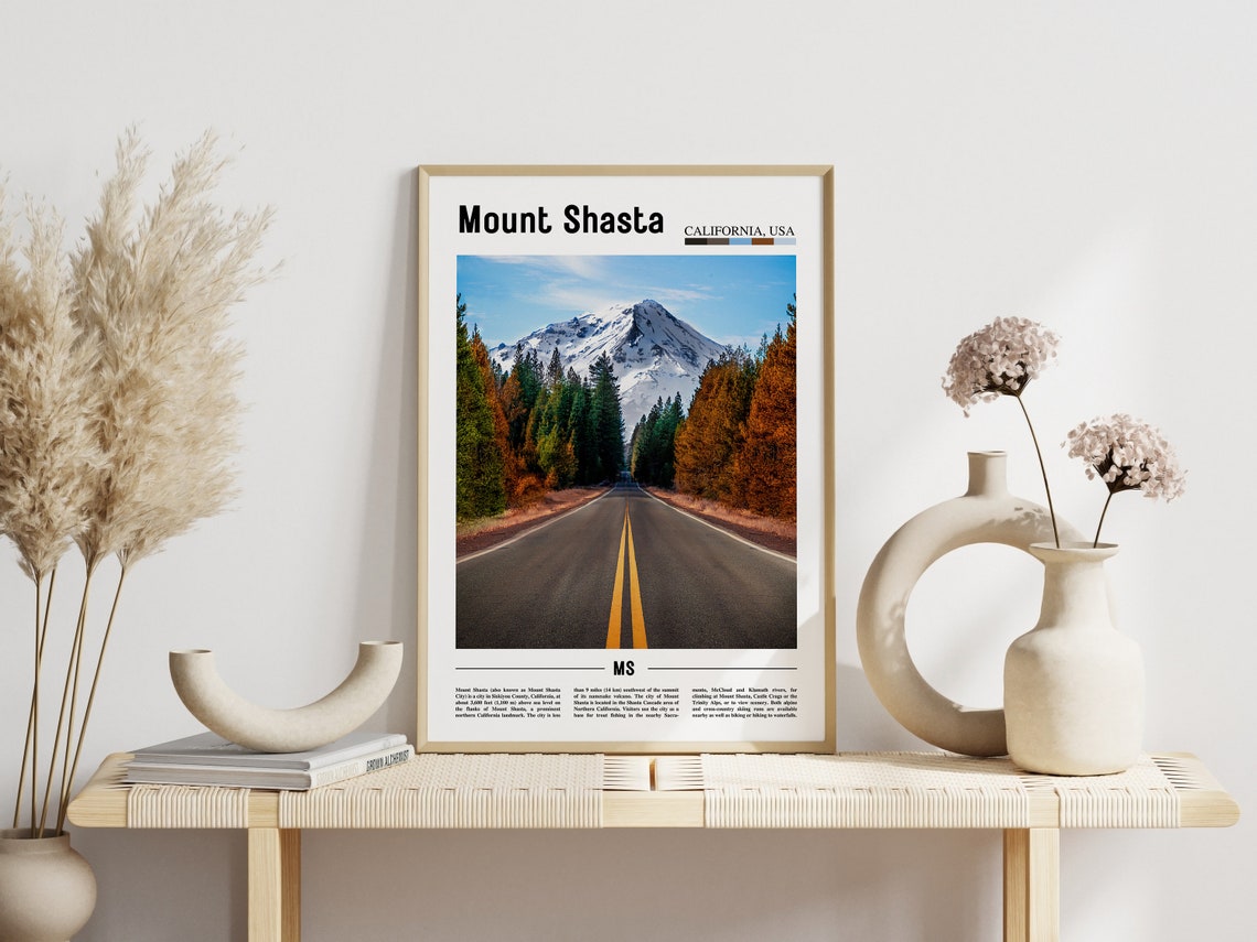 Mount Shasta Print Mount Shasta Poster Mount Shasta Wall Art Minimal Travel Print Minimal City Poster Destination Oil Painting Poster - Image 3