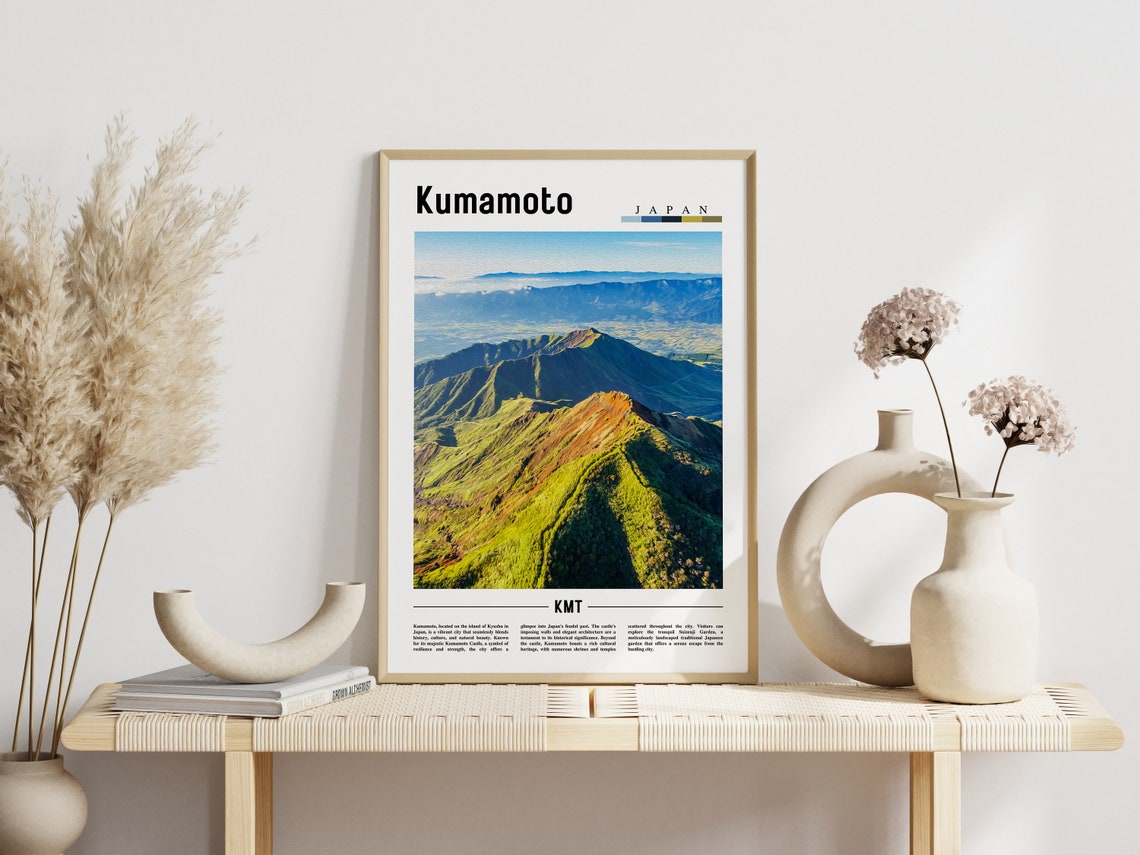 Kumamoto Japan Green Volcano Ridges Mountain View Travel Poster - Image 3