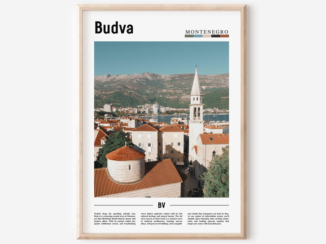 Budva Montenegro Old Town Rooftops Church Adriatic Travel Poster