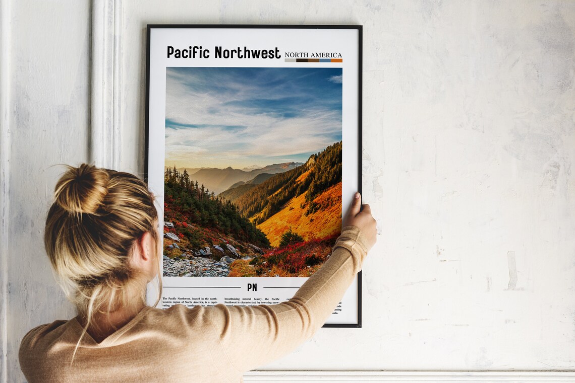 Pacific Northwest Autumn Mountain Valley North America Travel Poster - Image 2