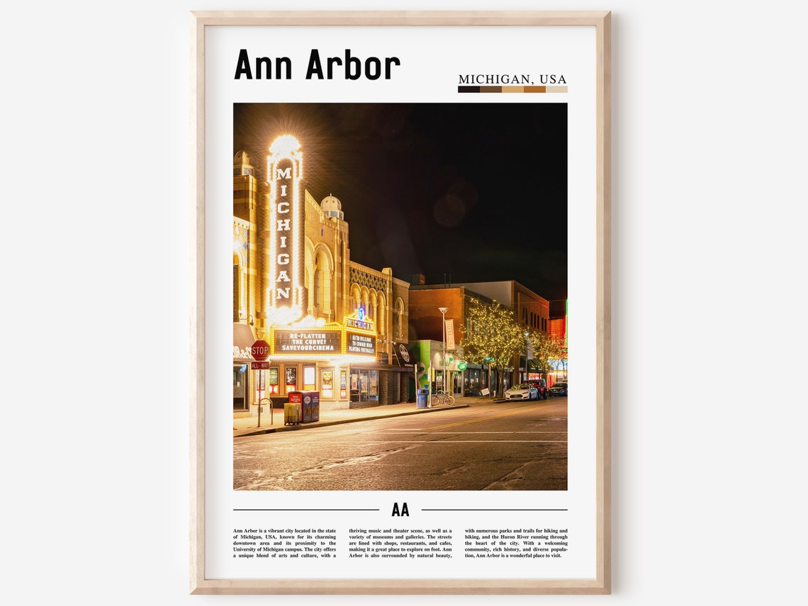 Ann Arbor Poster Ann Arbor Print Ann Arbor Wall Art United States Photo United States Poster United States Print Travel Poster