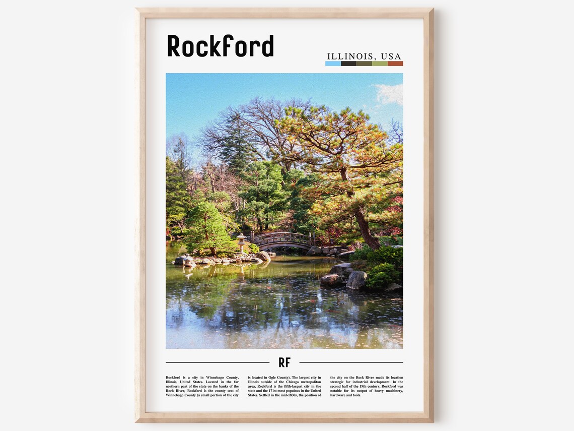 Rockford Illinois Japanese Garden Pond Bridge Peaceful Travel Poster