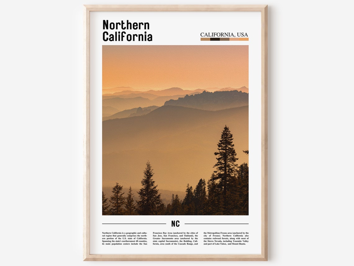 Northern California Print Northern California Poster Northern California Wall Art Minimal Travel Print City Poster Oil Painting Poster