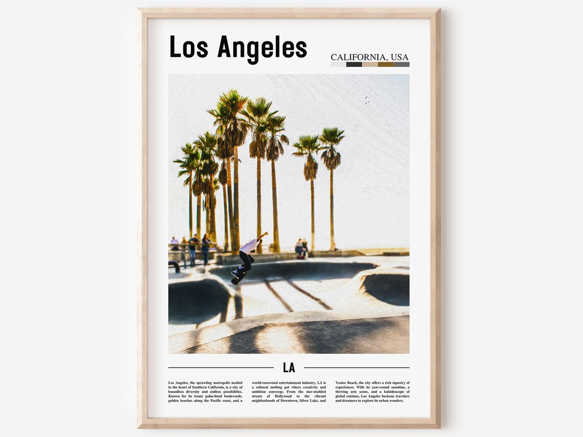 Los Angeles Venice Beach Skatepark Minimal Travel Photo Poster