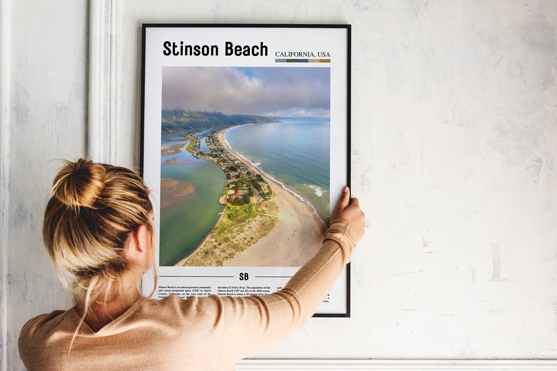 Stinson Beach California Aerial Coastline Color Travel Poster - Image 2