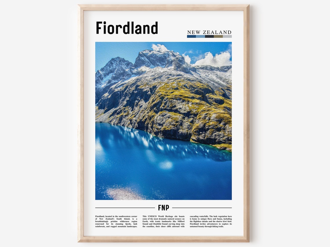 Fiordland Poster Fiordland Print Fiordland Wall Art Minimal Travel Print Travel Destination Oil Painting Poster