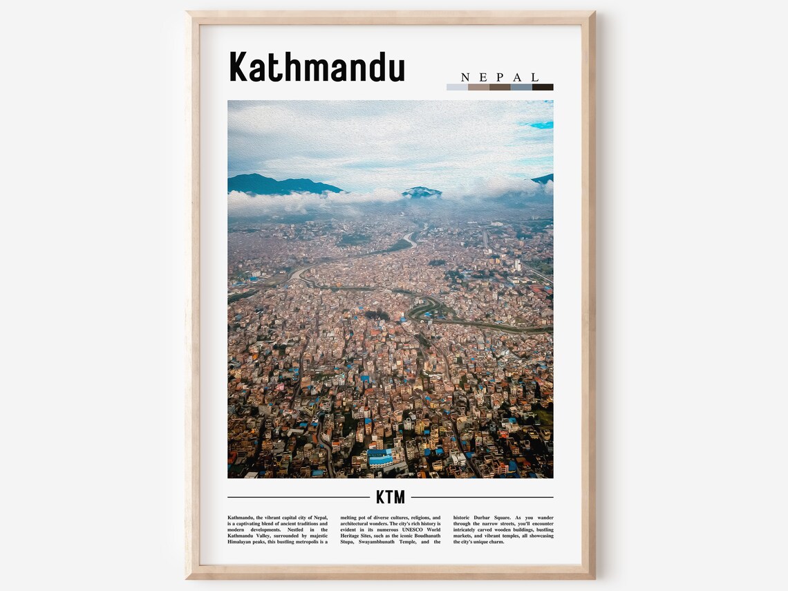 Kathmandu Nepal Himalayan City Aerial Valley View Travel Poster