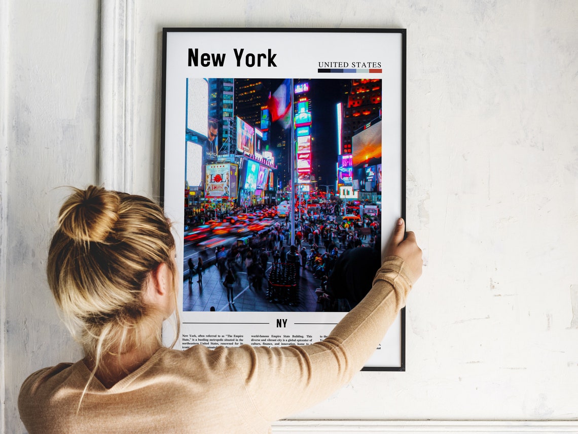 New York Times Square Night Crowd Neon Billboard Glow Poster - Image 2