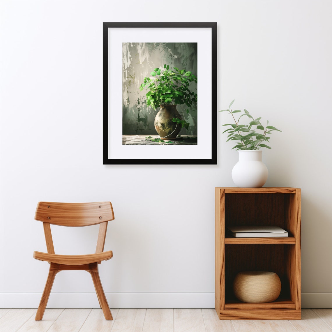 Shamrock Plant in Rustic Vase St Patricks Day Green Botanical Wall Art - Image 2