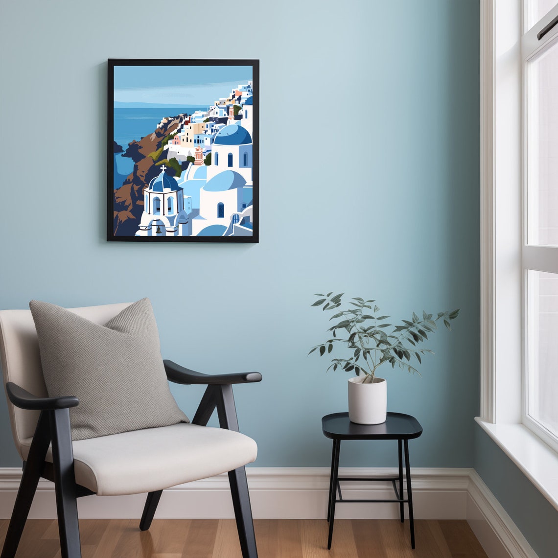 Santorini Blue Domes Bell Tower Aegean Cliffs Greece Travel Poster - Image 2