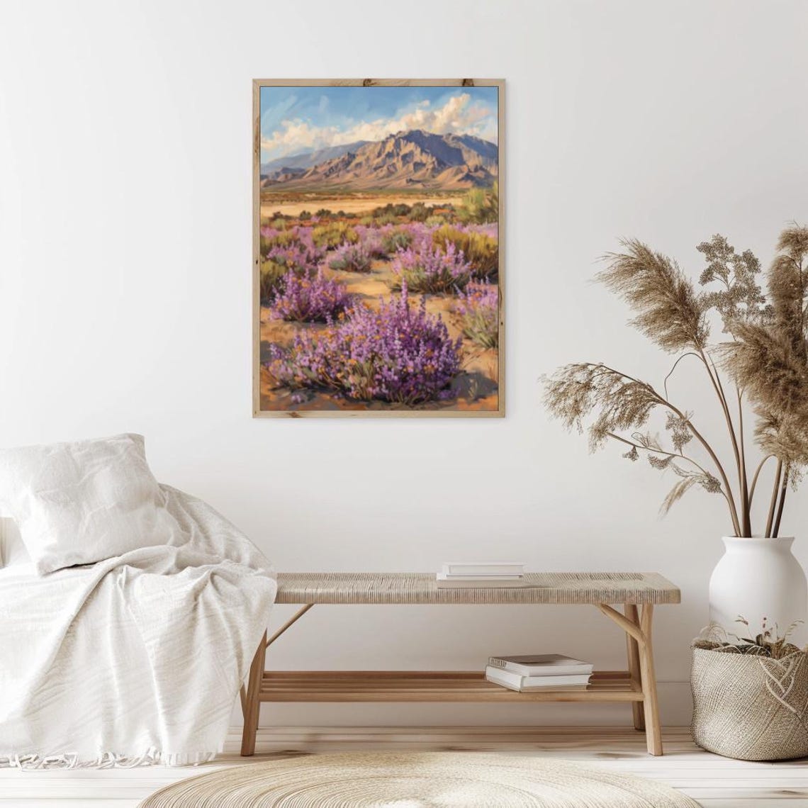 Purple Desert Wildflower Bushes Before Mountain Horizon Poster - Image 2