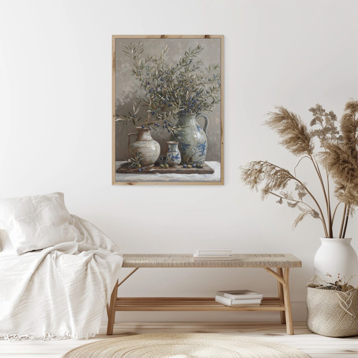 Vintage Neutral Olive Branches Still Life Art Print - Image 2