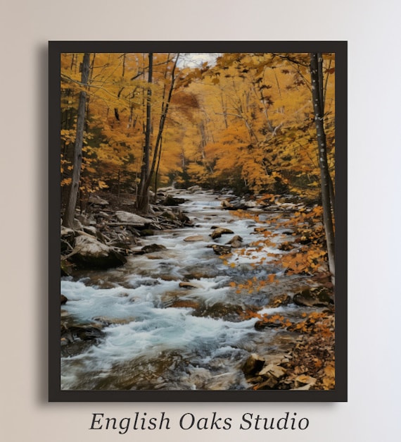 Golden Autumn Forest With Rushing Stream Through Fall Foliage Poster